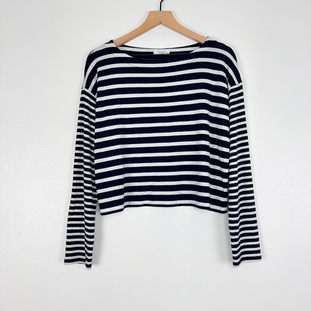 Rag & Bone Striped Long Sleeve Top Womens XS Navy White Boat Neck Rayon Blend - Picture 2 of 14
